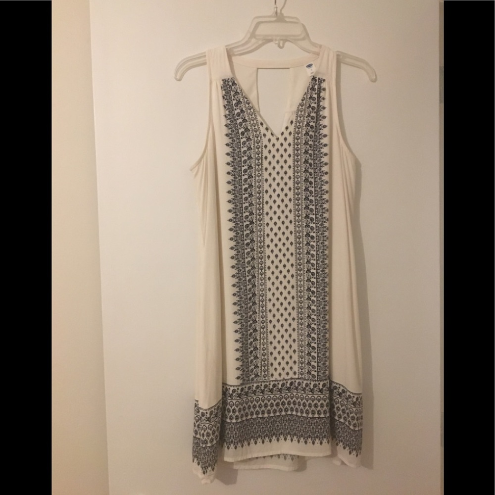 COPY - Old Navy Cream/Black Sleeveless Tunic Dress (Lined) Ethnic Print (MEDIUM)